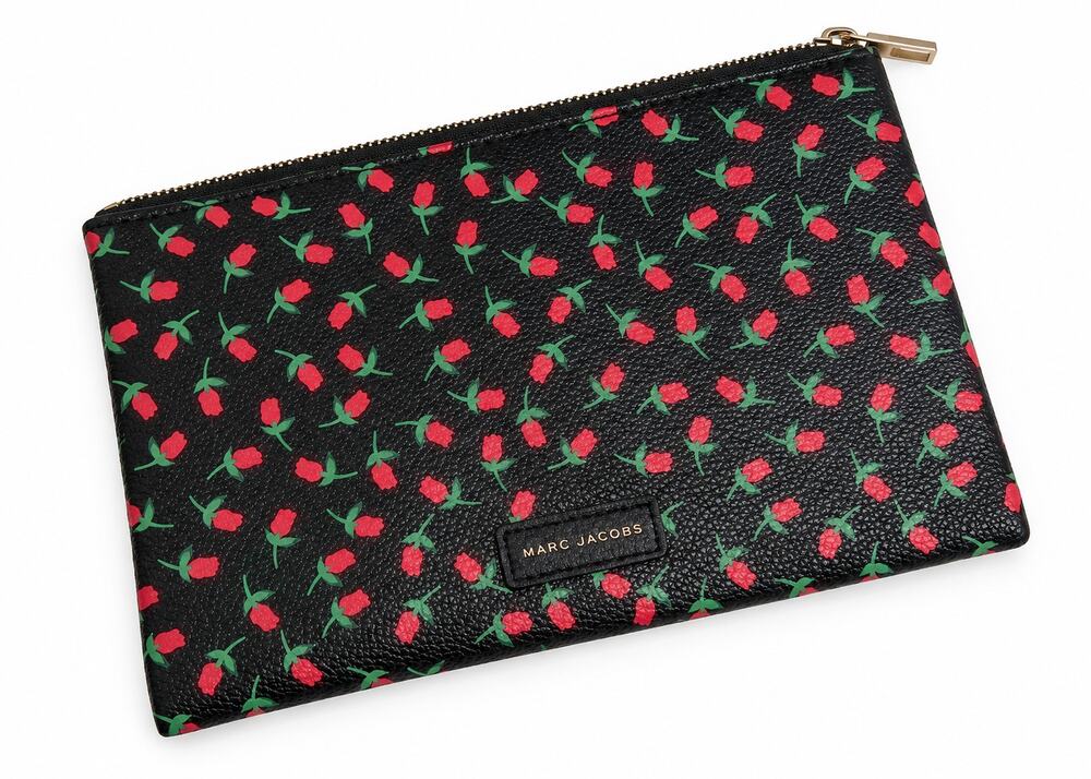 Mary Kay Black Rose Floral Cosmetic Bag Clutch Gold Zip Makeup Pouch 9.5x6